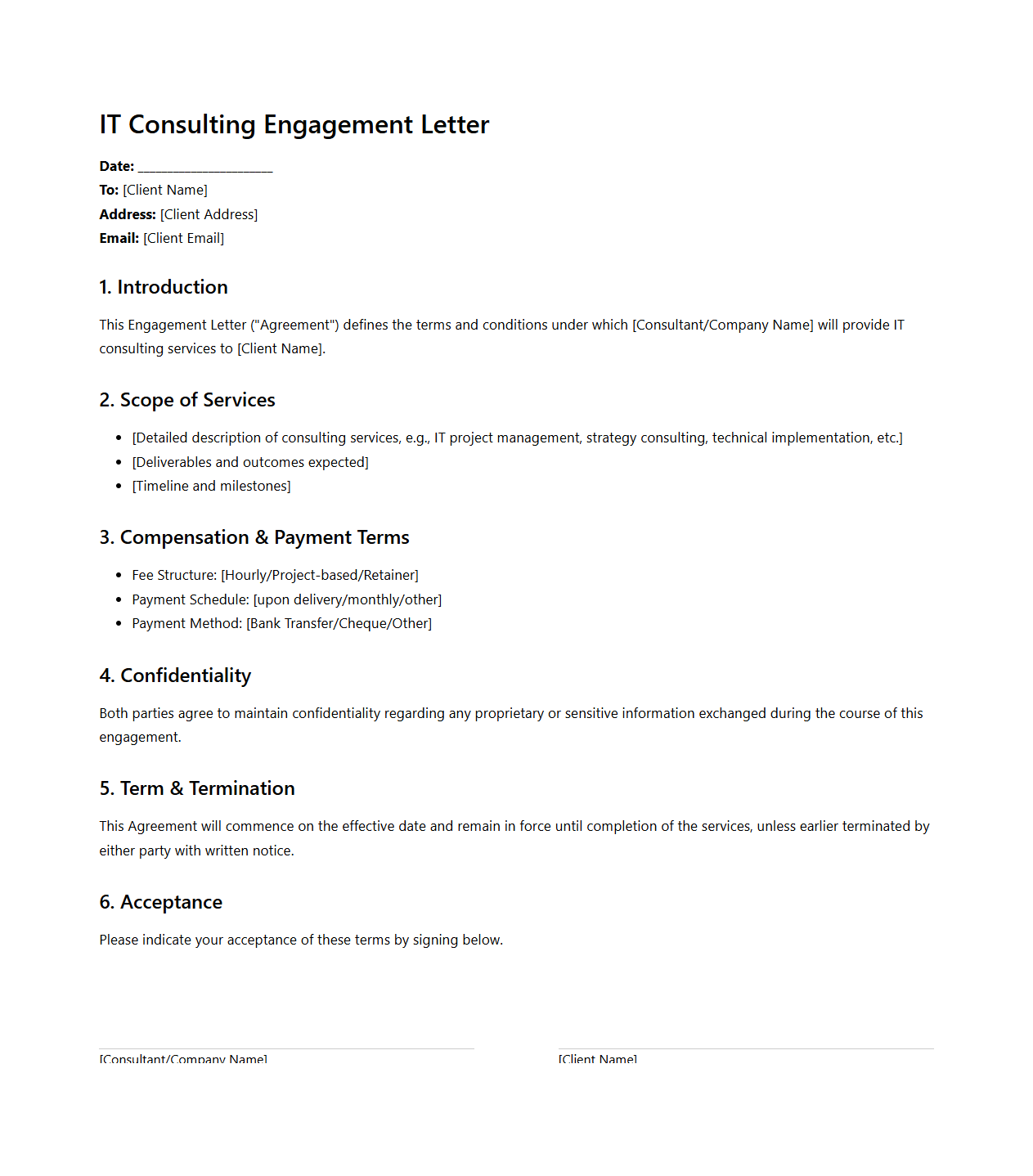 IT Consulting Engagement Letter Format