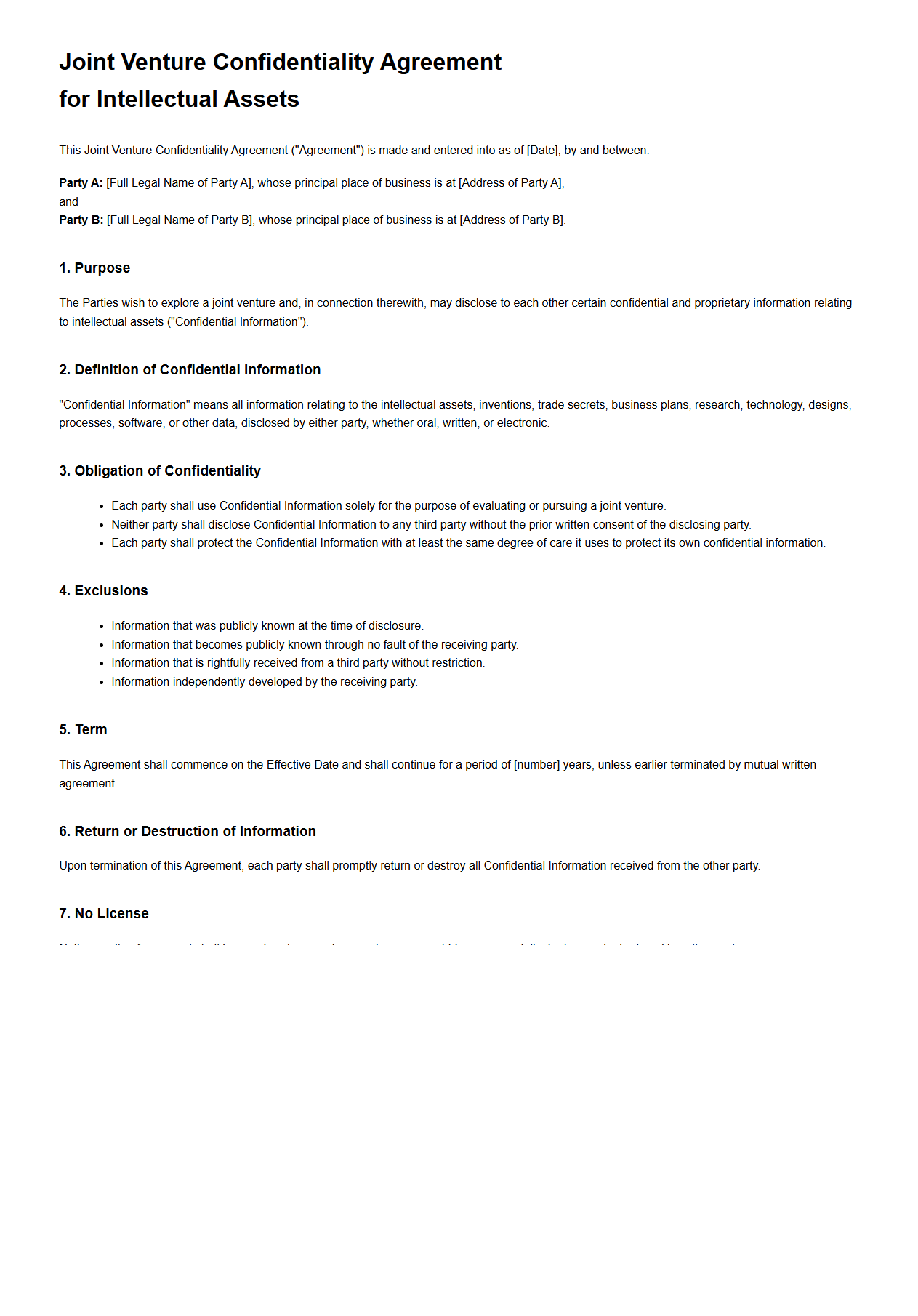 Joint Venture Confidentiality Agreement for Intellectual Assets