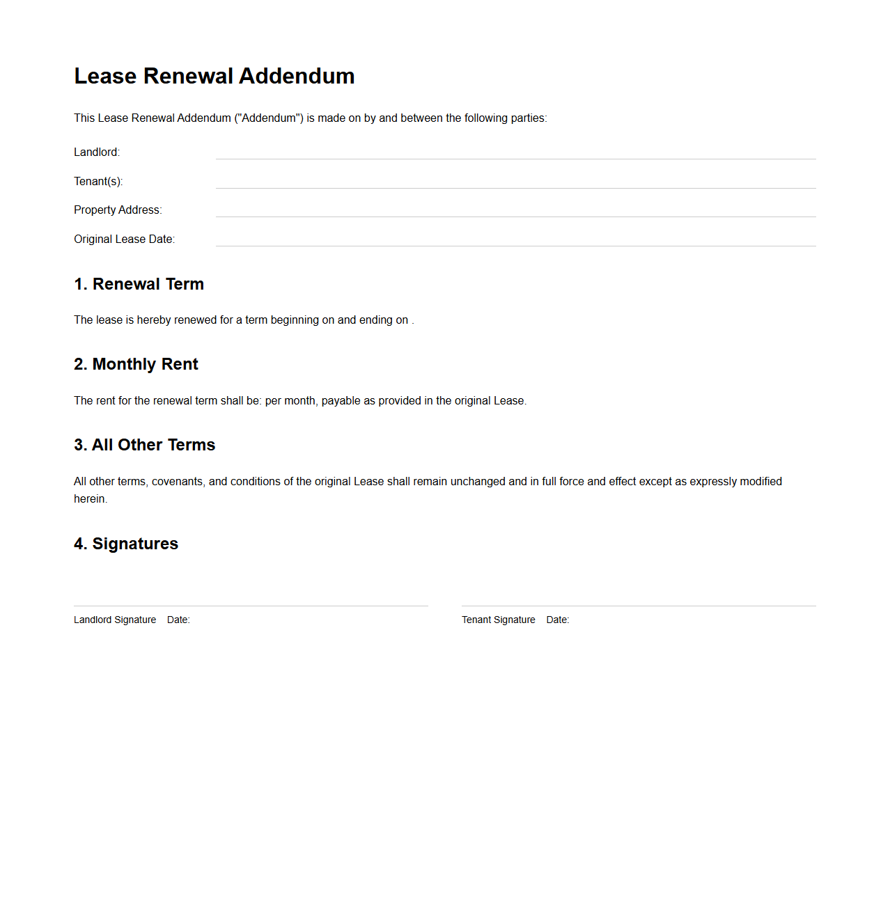 Lease Renewal Addendum Sample