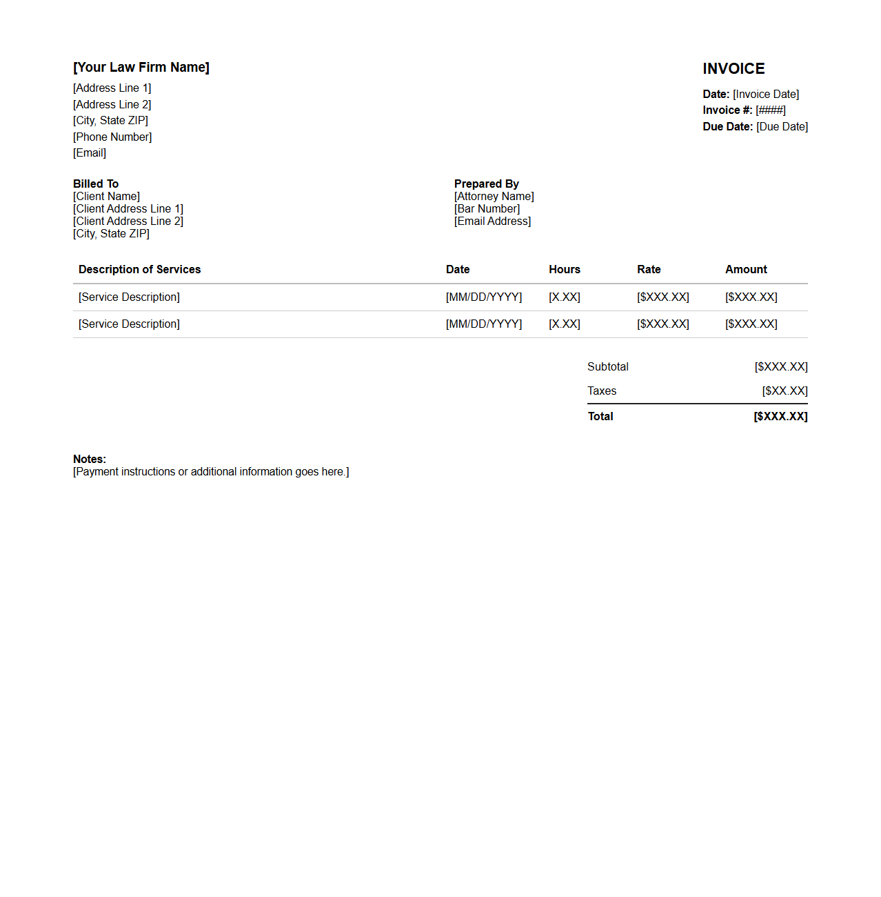Legal Services Professional Invoice