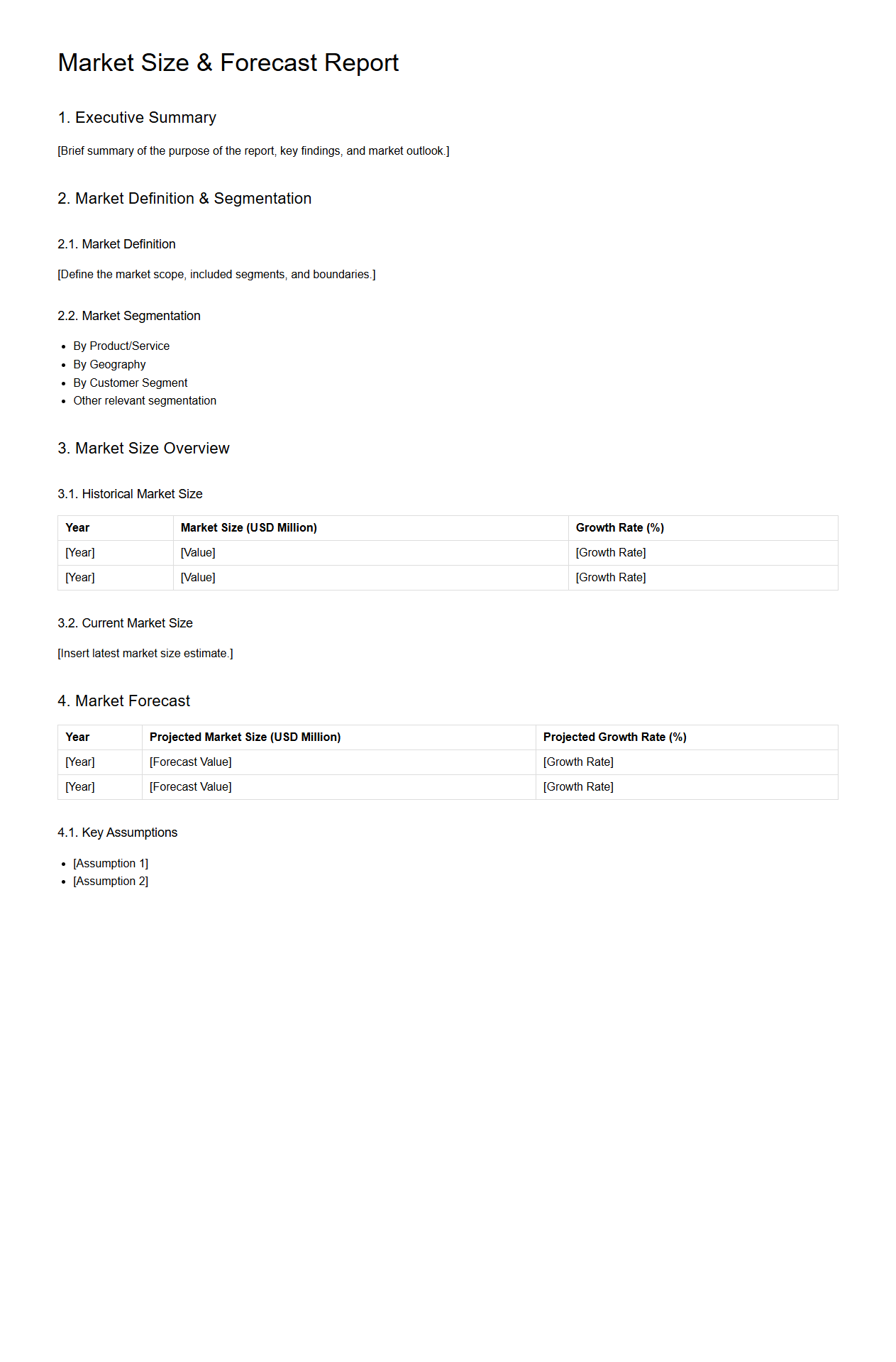 Market Size and Forecast Report Template for Consulting