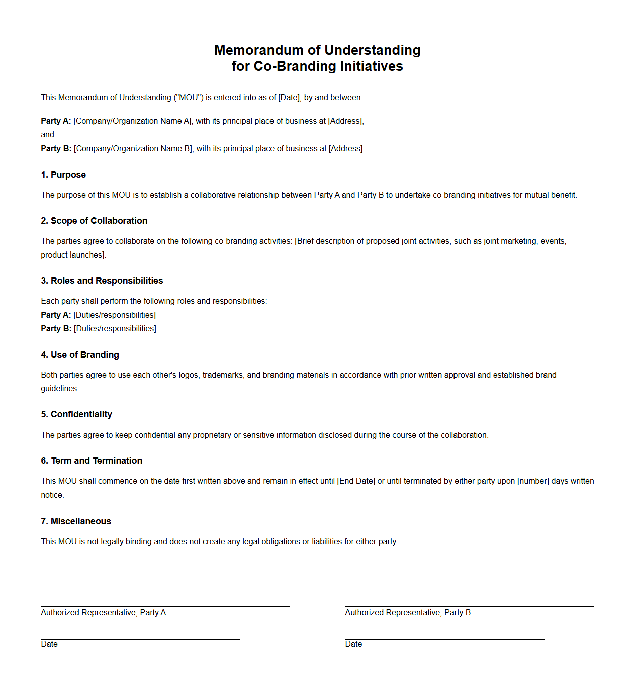 Memorandum of Understanding for Co-Branding Initiatives