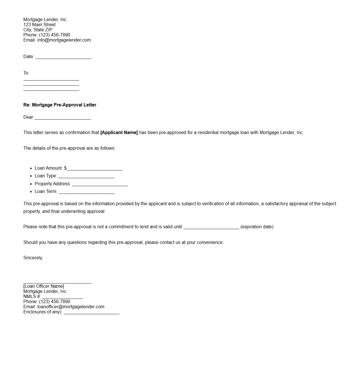 Mortgage Pre-Approval Letter for Property Deals