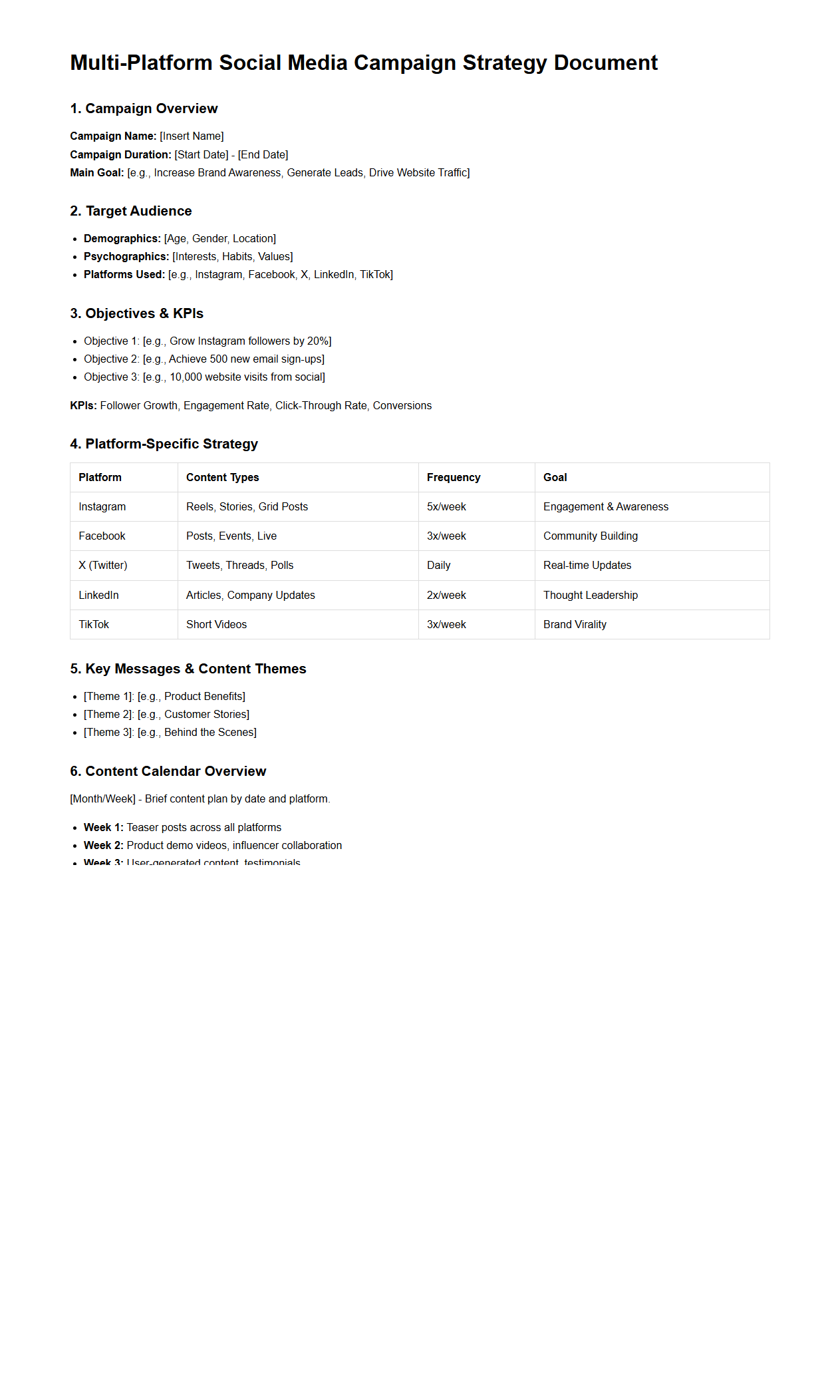 Multi-Platform Social Media Campaign Strategy Document Sample