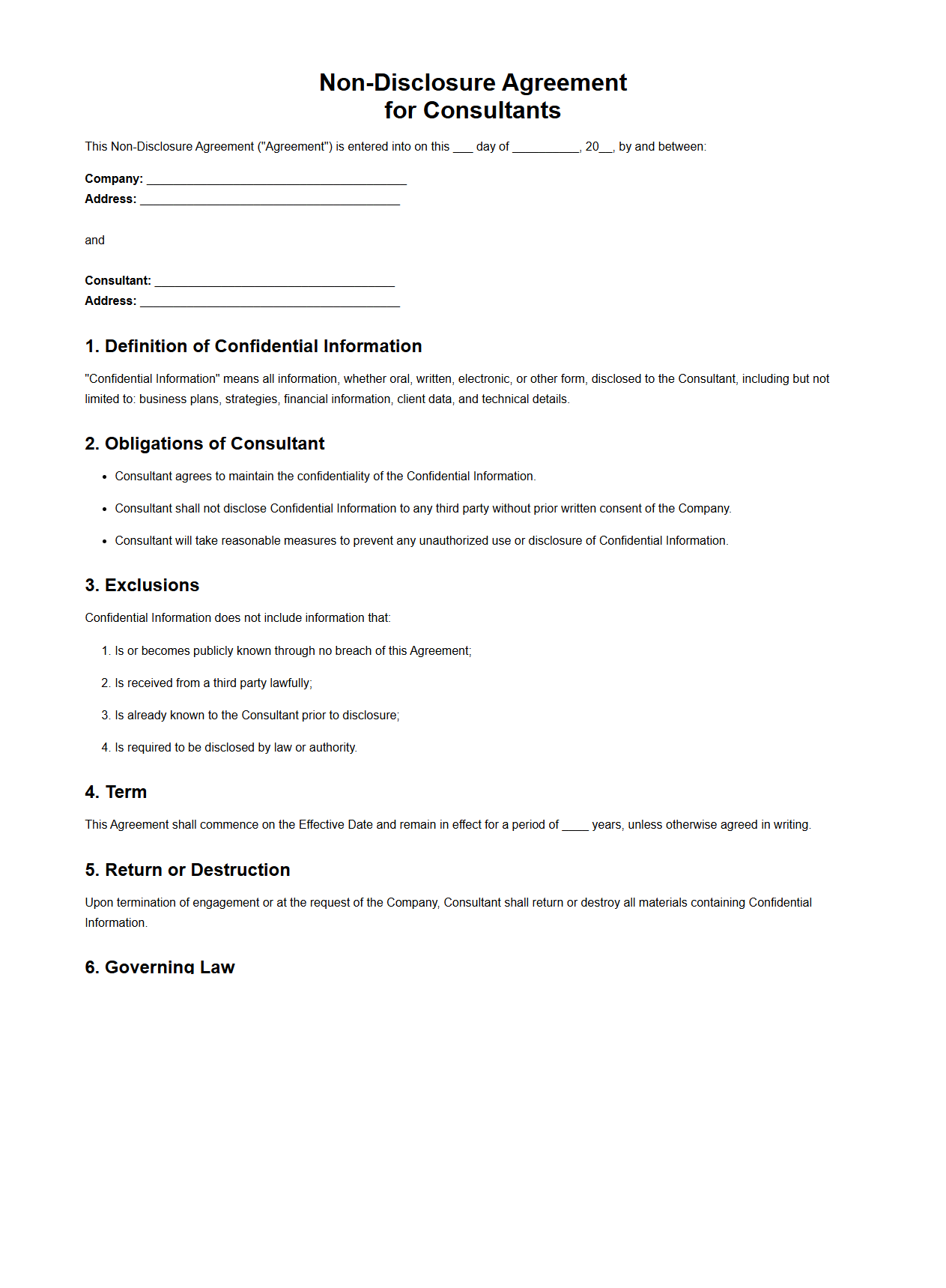Non-Disclosure Agreement for Consultants