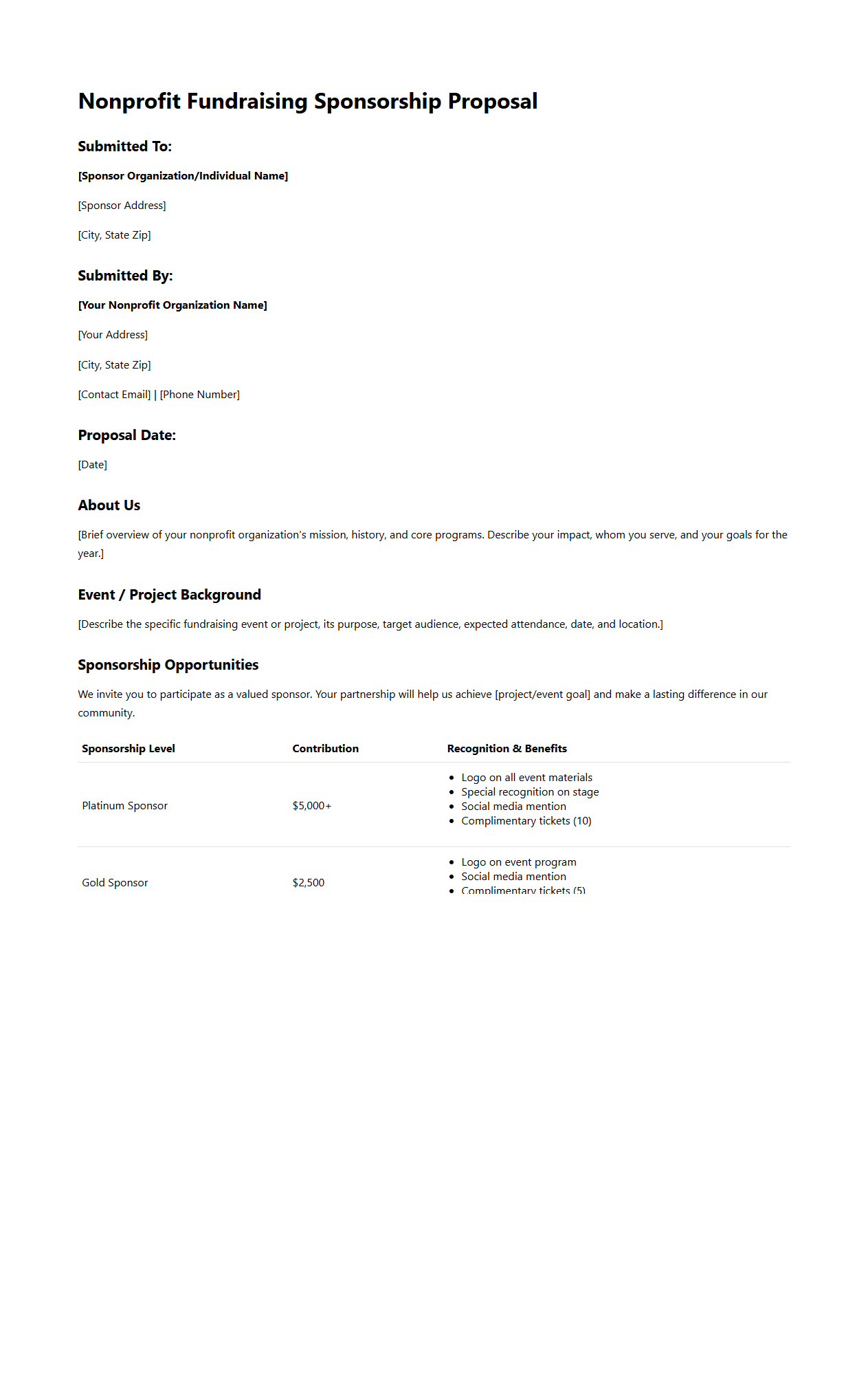 Nonprofit Fundraising Sponsorship Proposal Sample