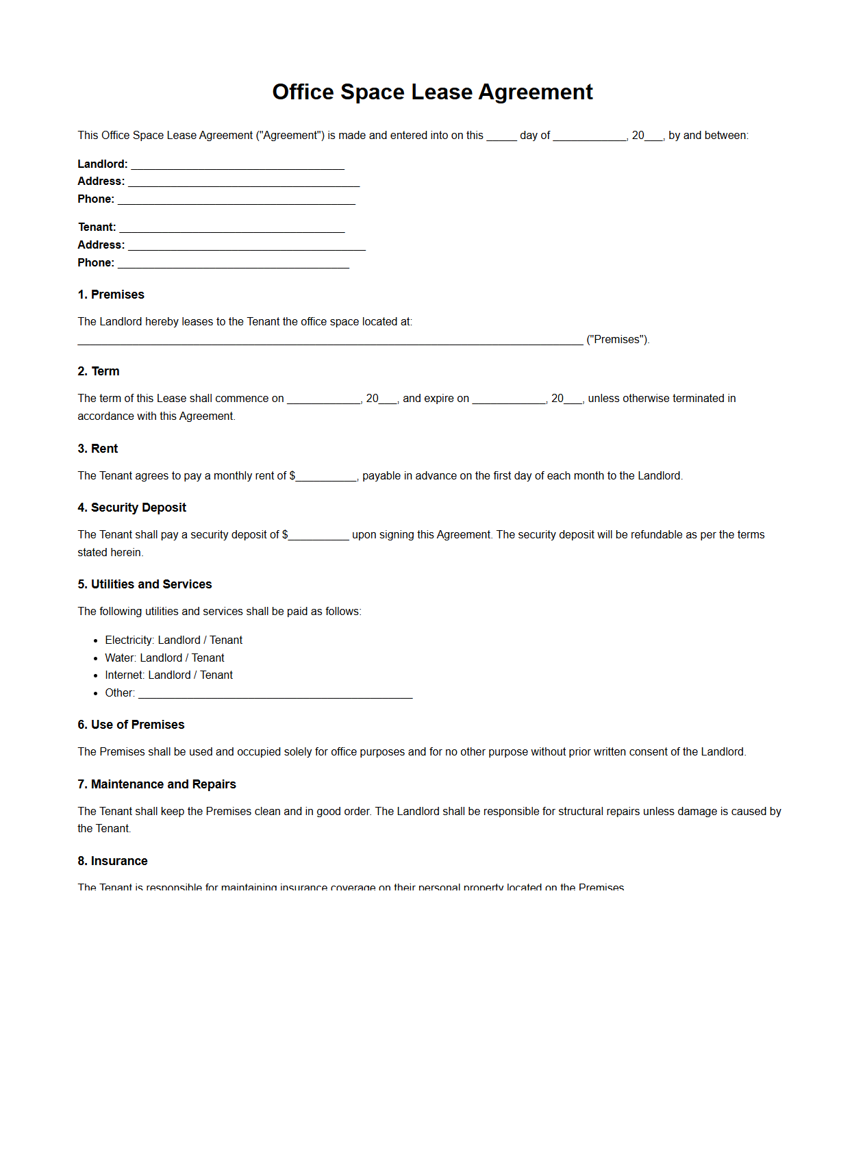 Office Space Lease Agreement Sample