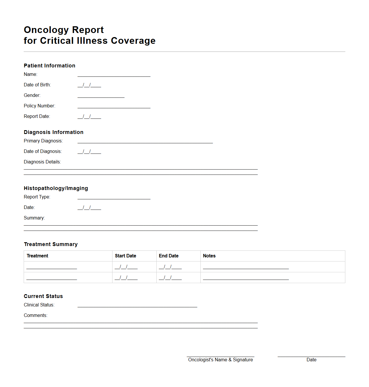 Oncology Report for Critical Illness Coverage