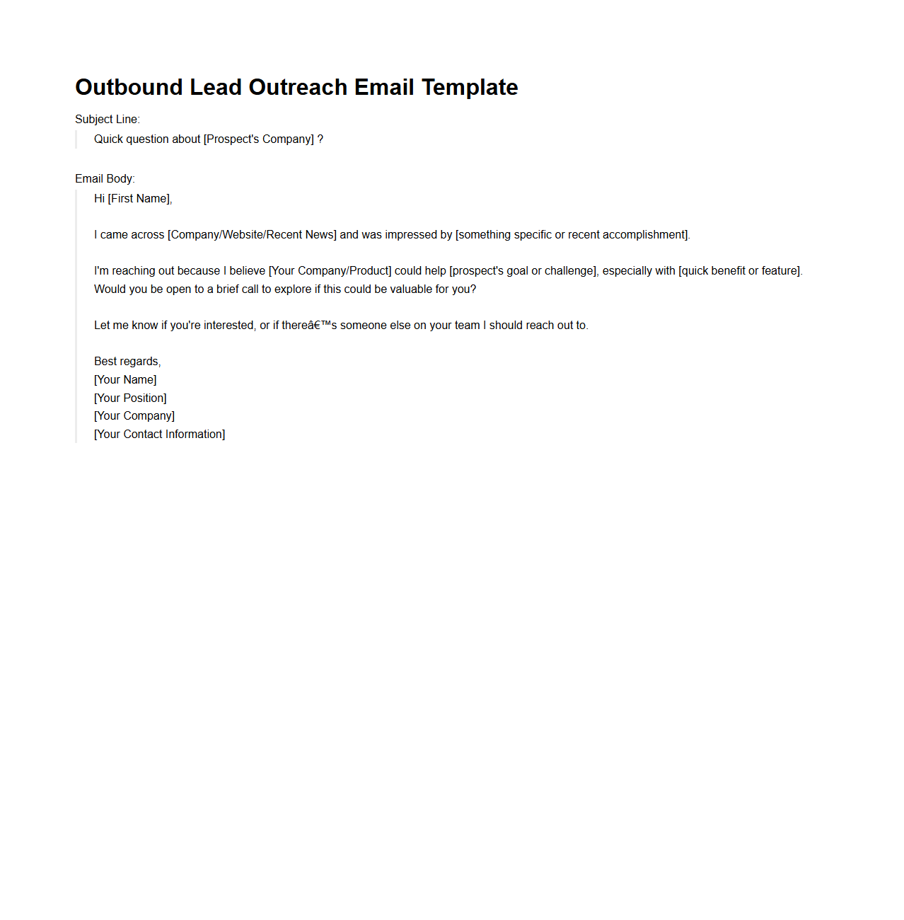 Outbound Lead Outreach Email Template