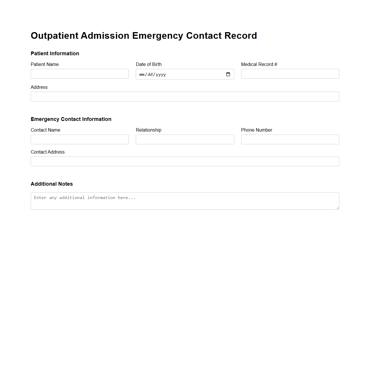 Outpatient Admission Emergency Contact Record