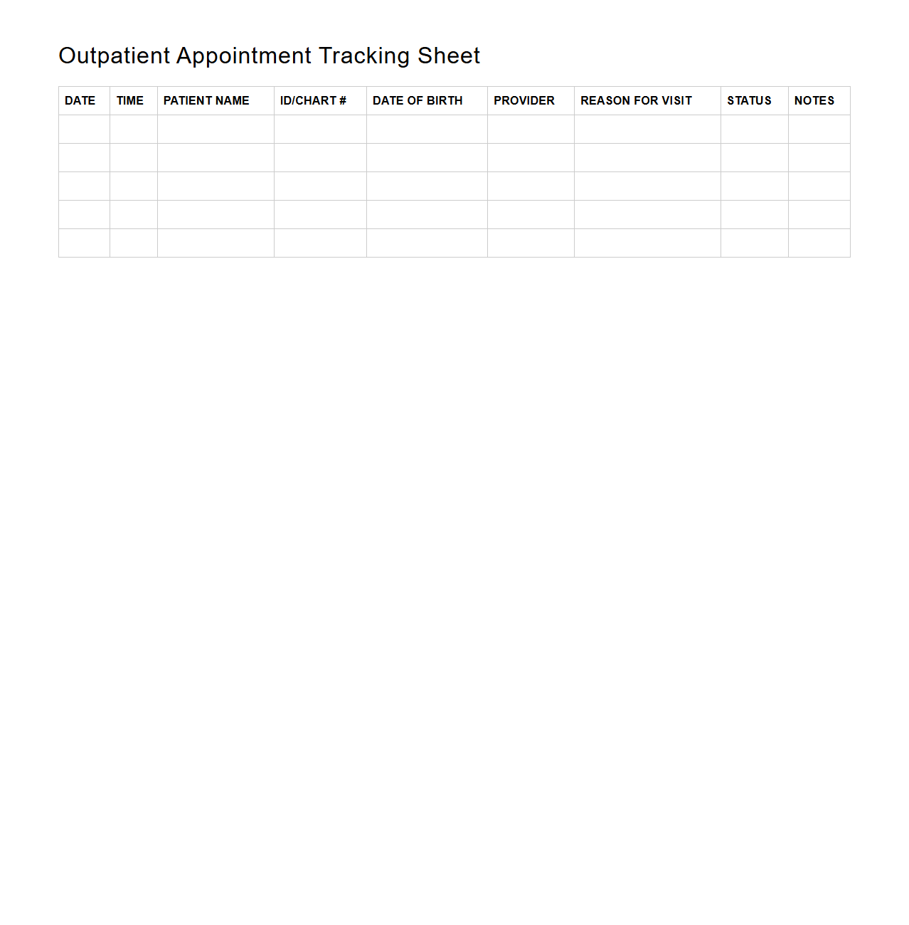 Outpatient Appointment Tracking Sheet
