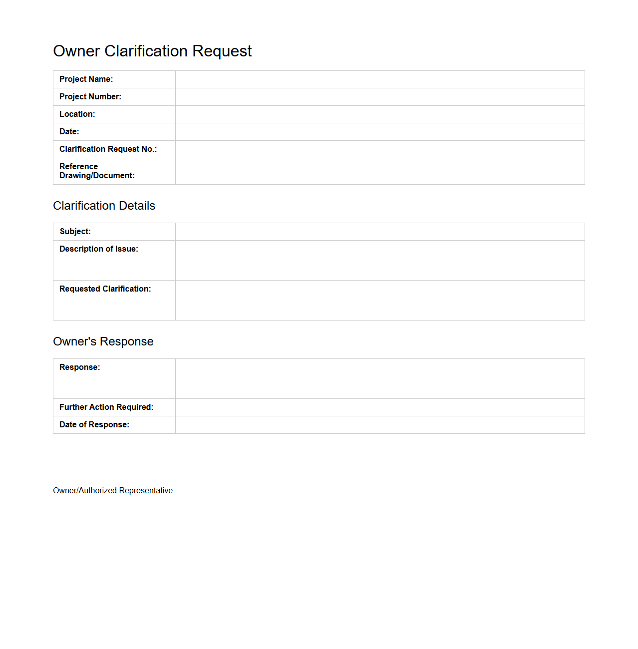 Owner Clarification Request Document Sample