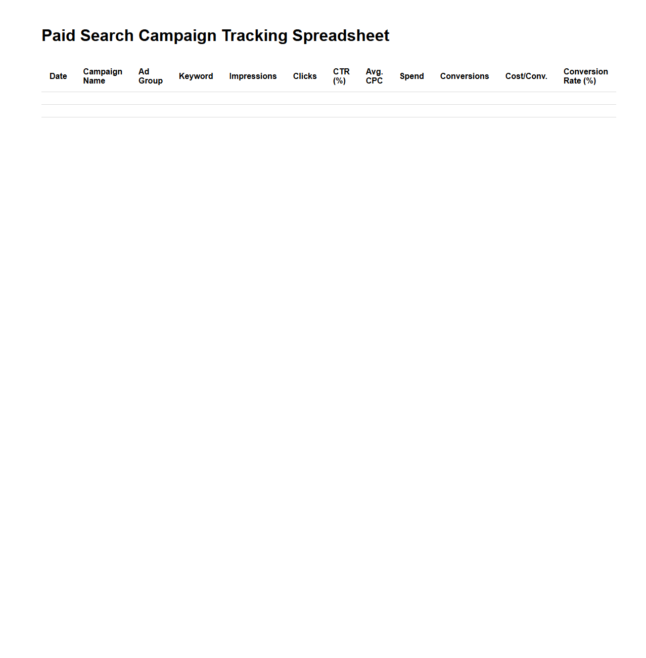 Paid Search Campaign Tracking Spreadsheet