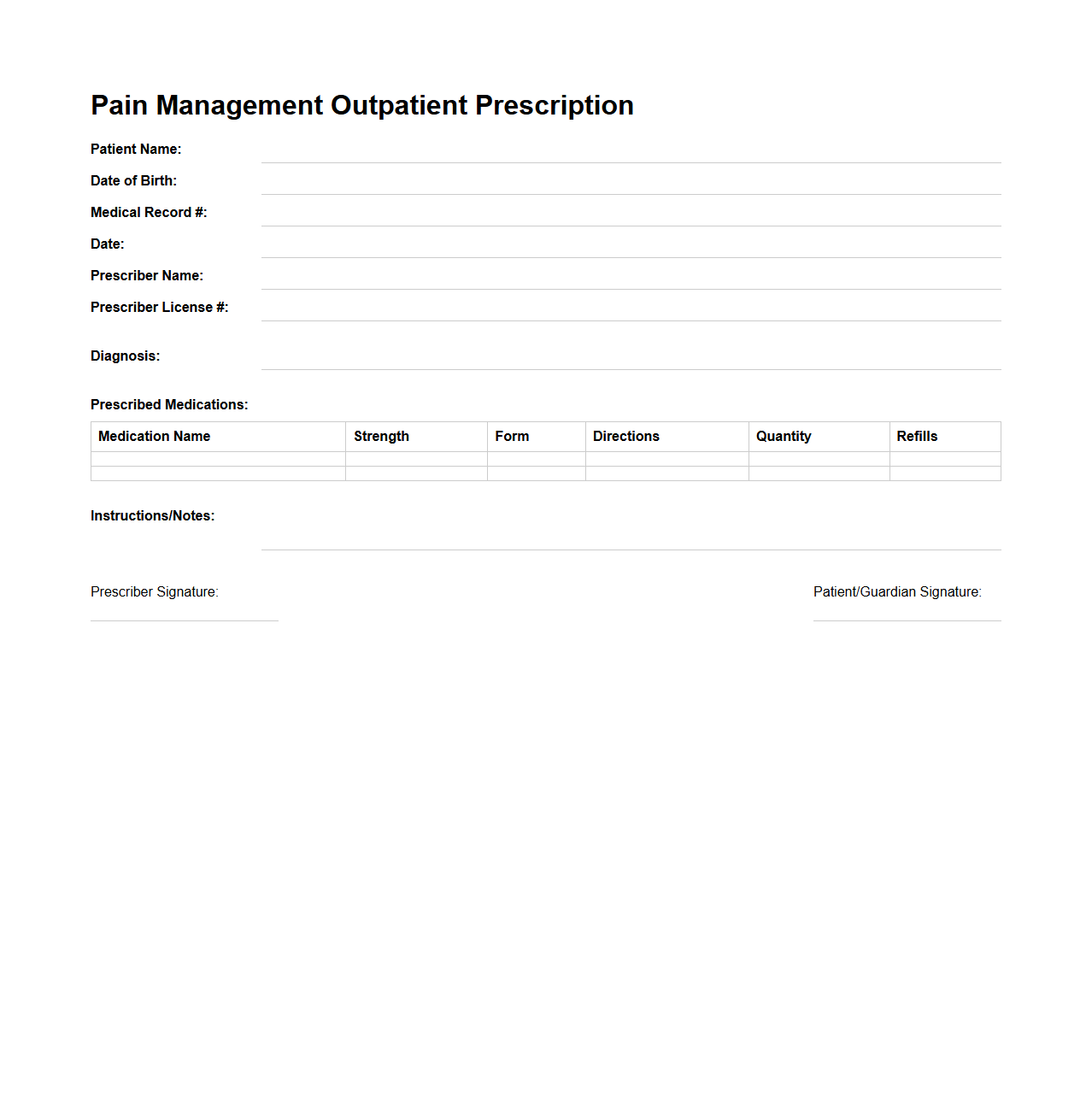 Pain Management Outpatient Prescription Example