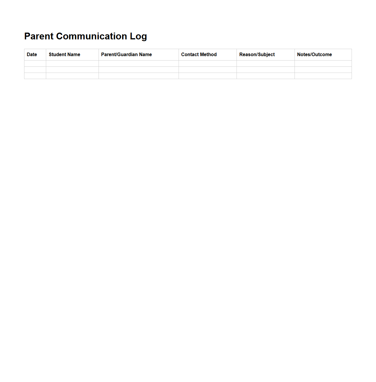 Parent Communication Log for Teacher Conferences