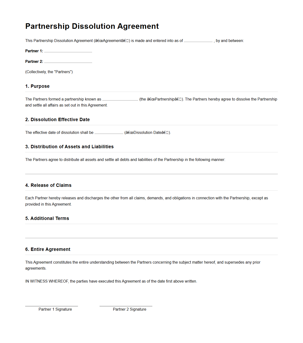 Partnership Dissolution Agreement Example