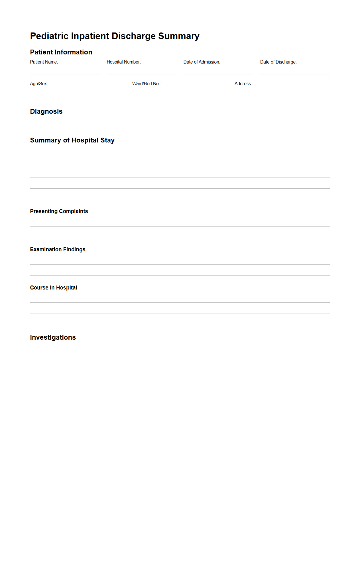 Pediatric Inpatient Discharge Summary Format