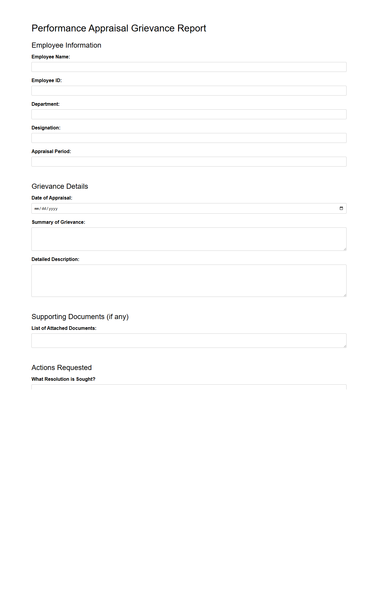 Performance Appraisal Grievance Report Document Sample