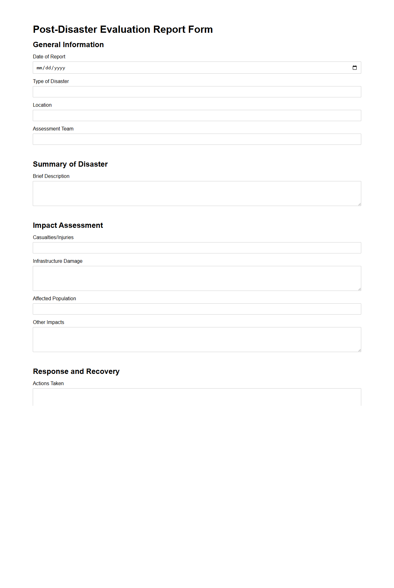 Post-Disaster Evaluation Report Form