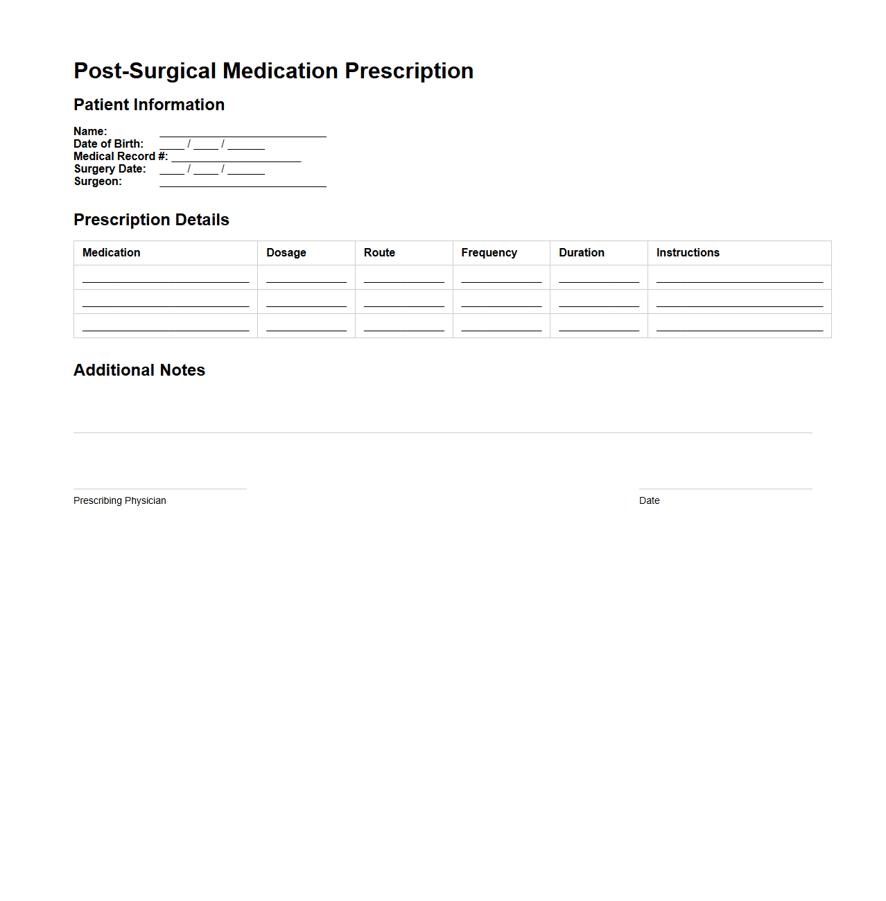 Post-Surgical Medication Prescription Sample