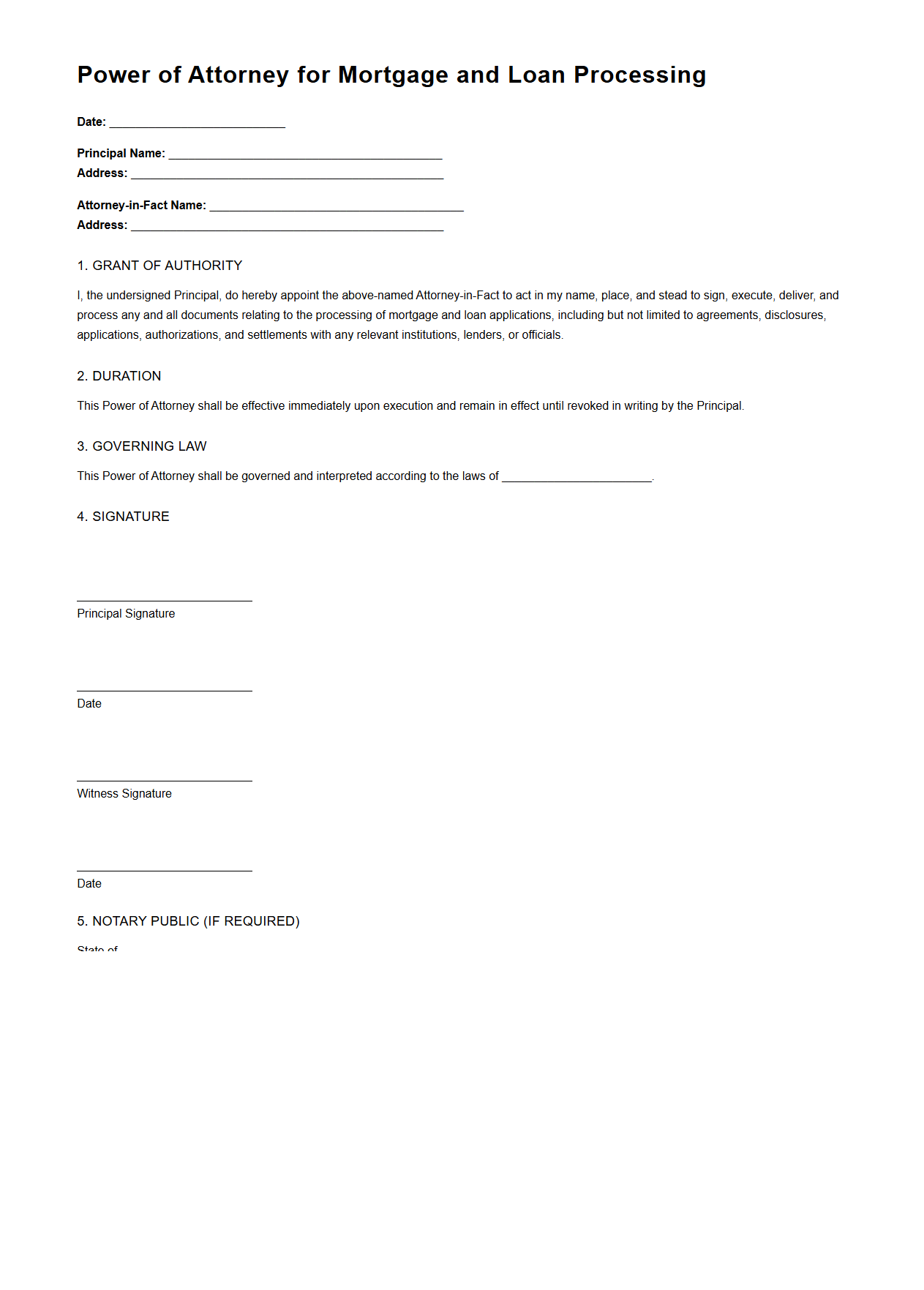 Power of Attorney for Mortgage and Loan Processing