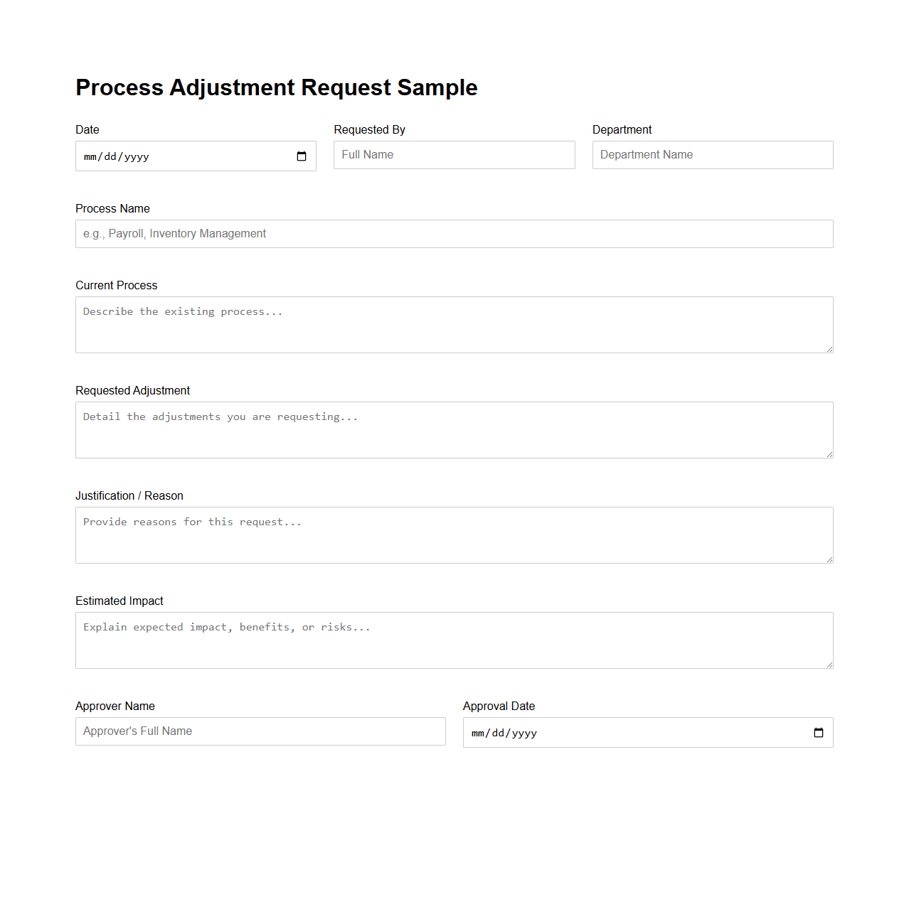 Process Adjustment Request Sample
