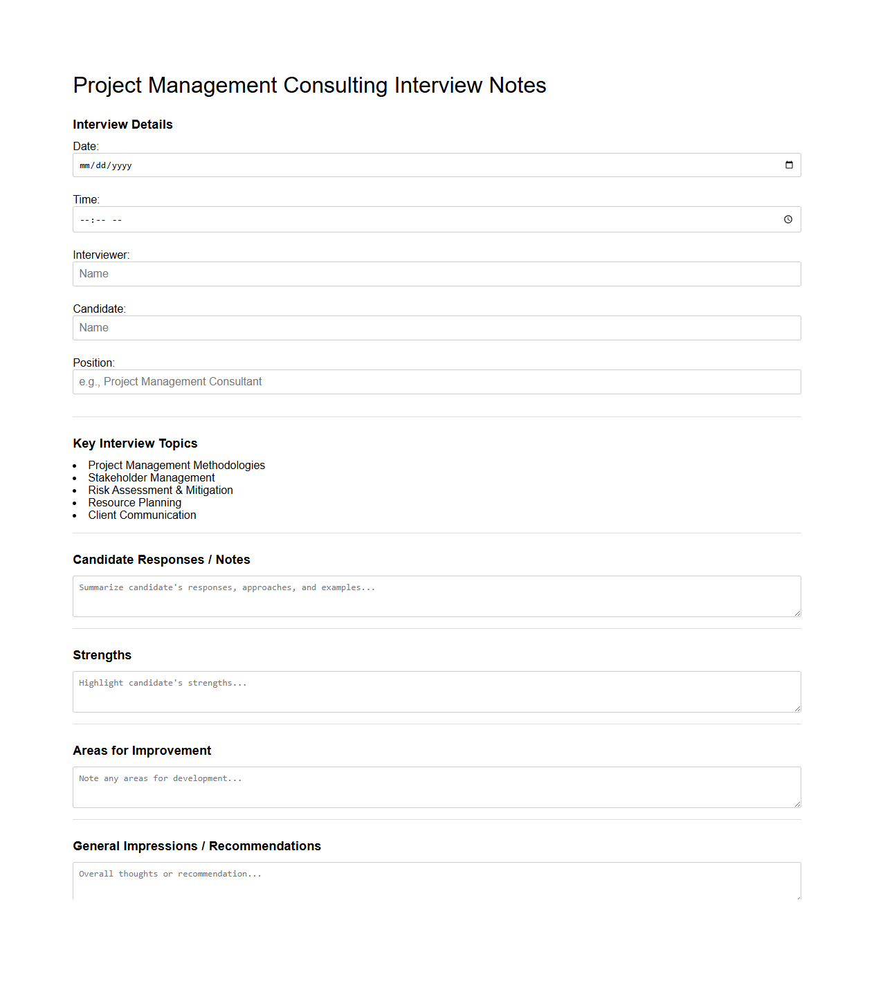 Project Management Consulting Interview Notes Example