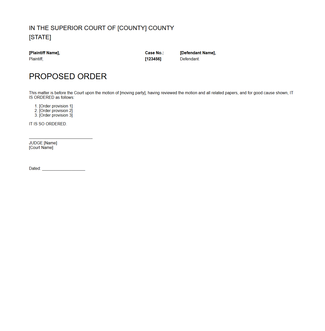 Proposed Order Example for Civil Case