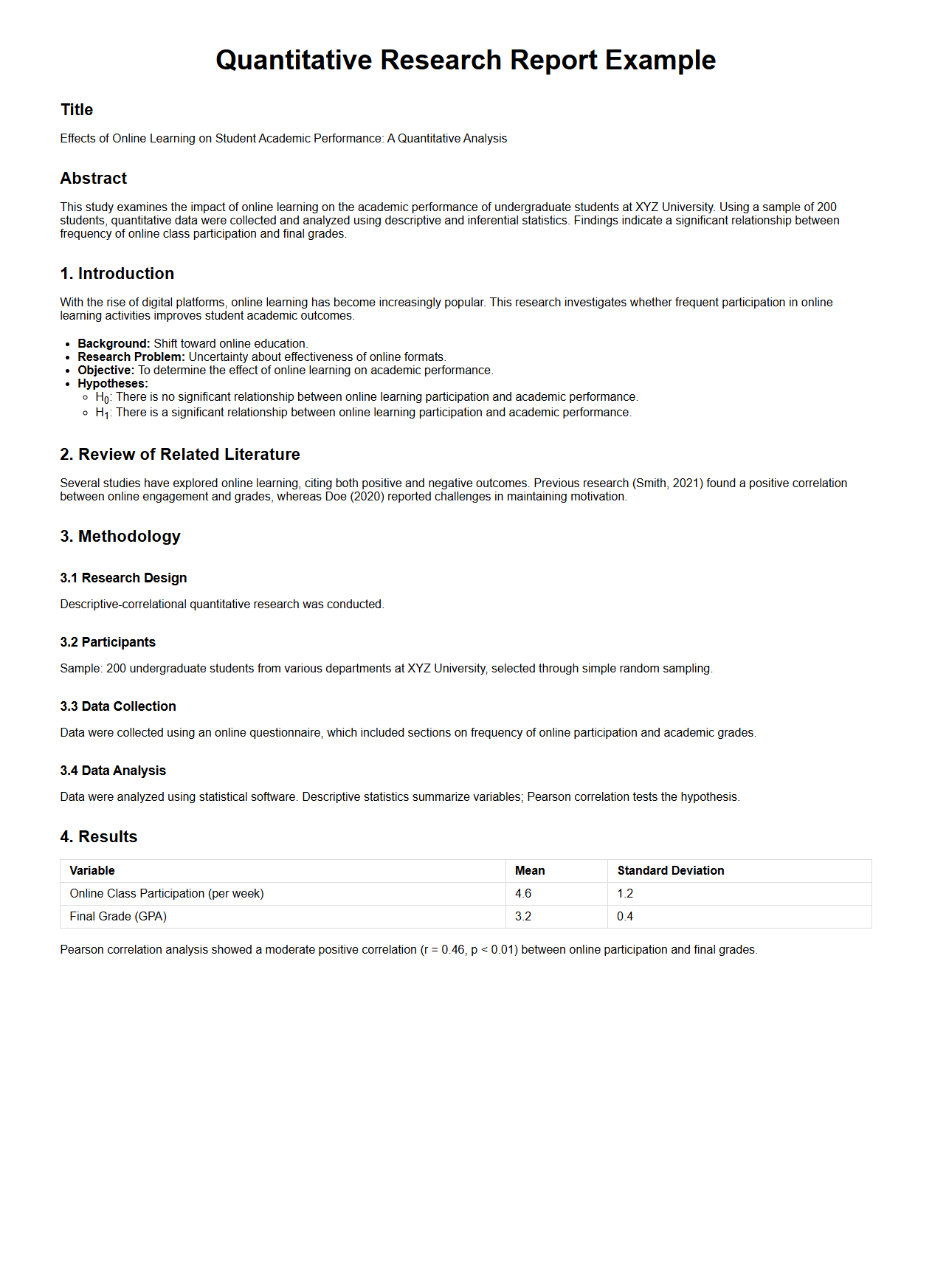 Quantitative Research Report Example for Thesis Writing