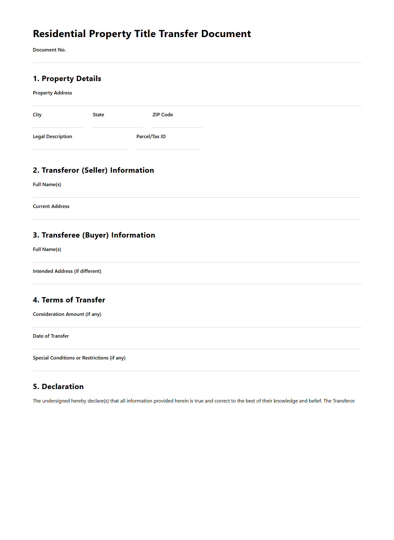 Residential Property Title Transfer Document Sample