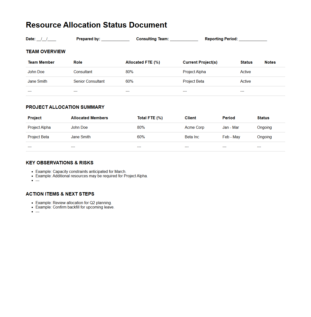 Resource Allocation Status Document for Consulting Teams
