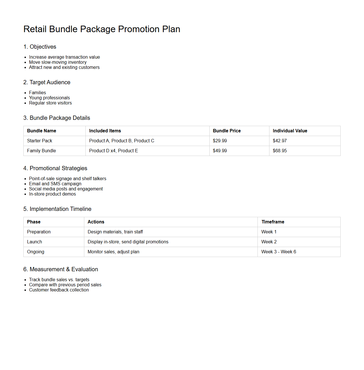 Retail Bundle Package Promotion Plan