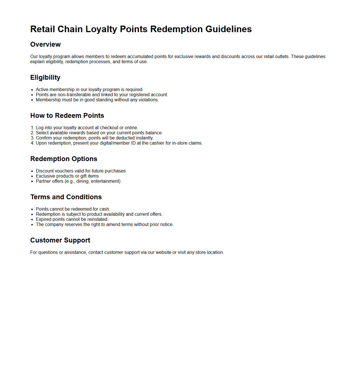 Retail Chain Loyalty Points Redemption Guidelines