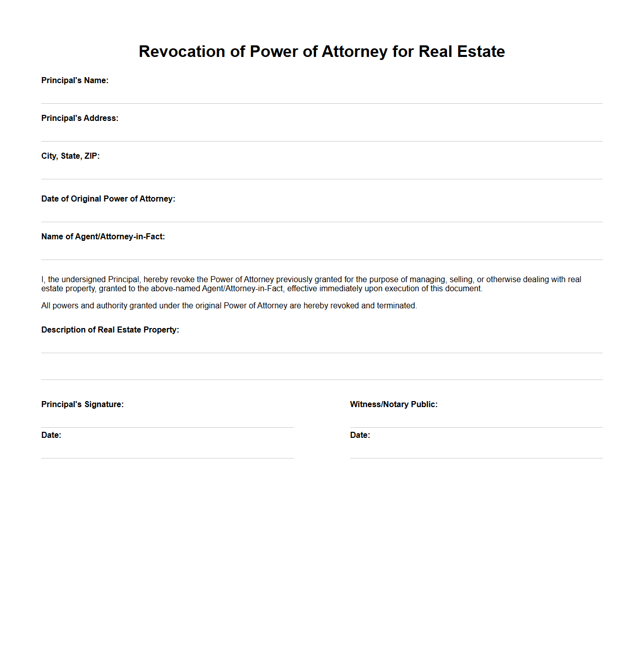 Revocation of Power of Attorney for Real Estate