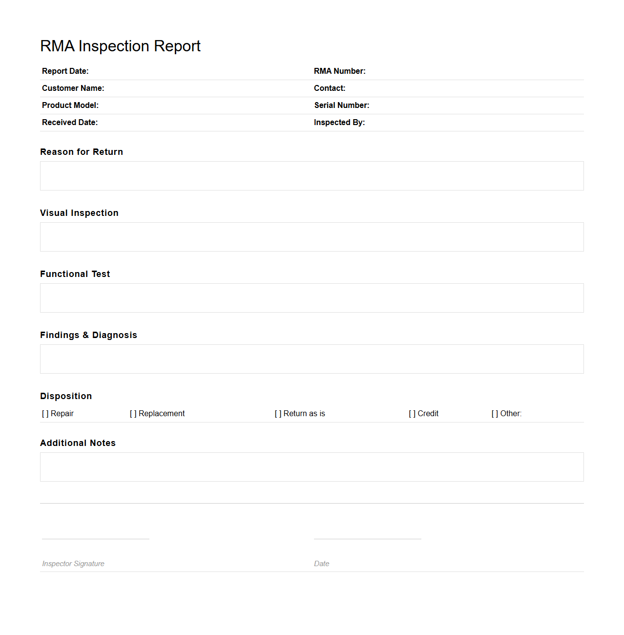 RMA Inspection Report Template