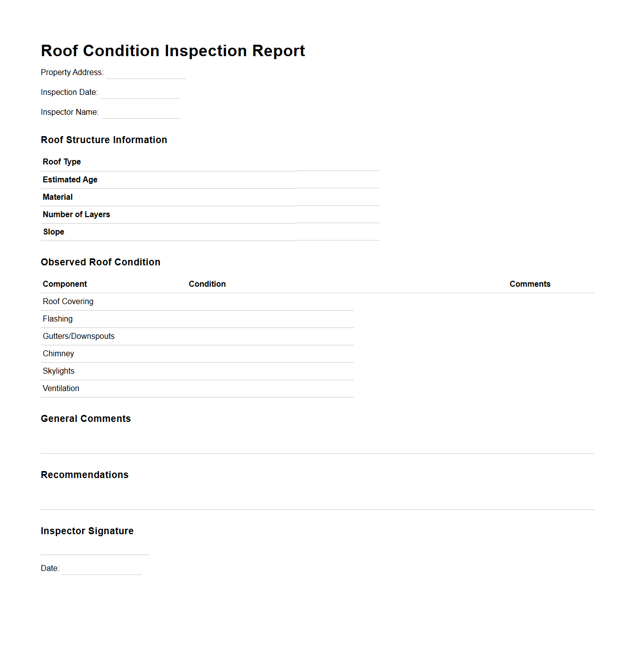 Roof Condition Inspection Report for Real Estate