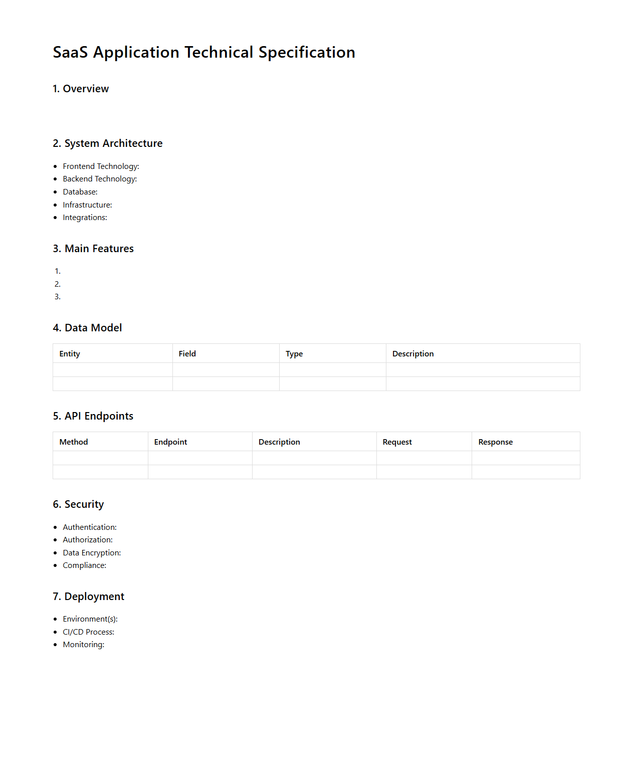 SaaS Application Technical Specification Format