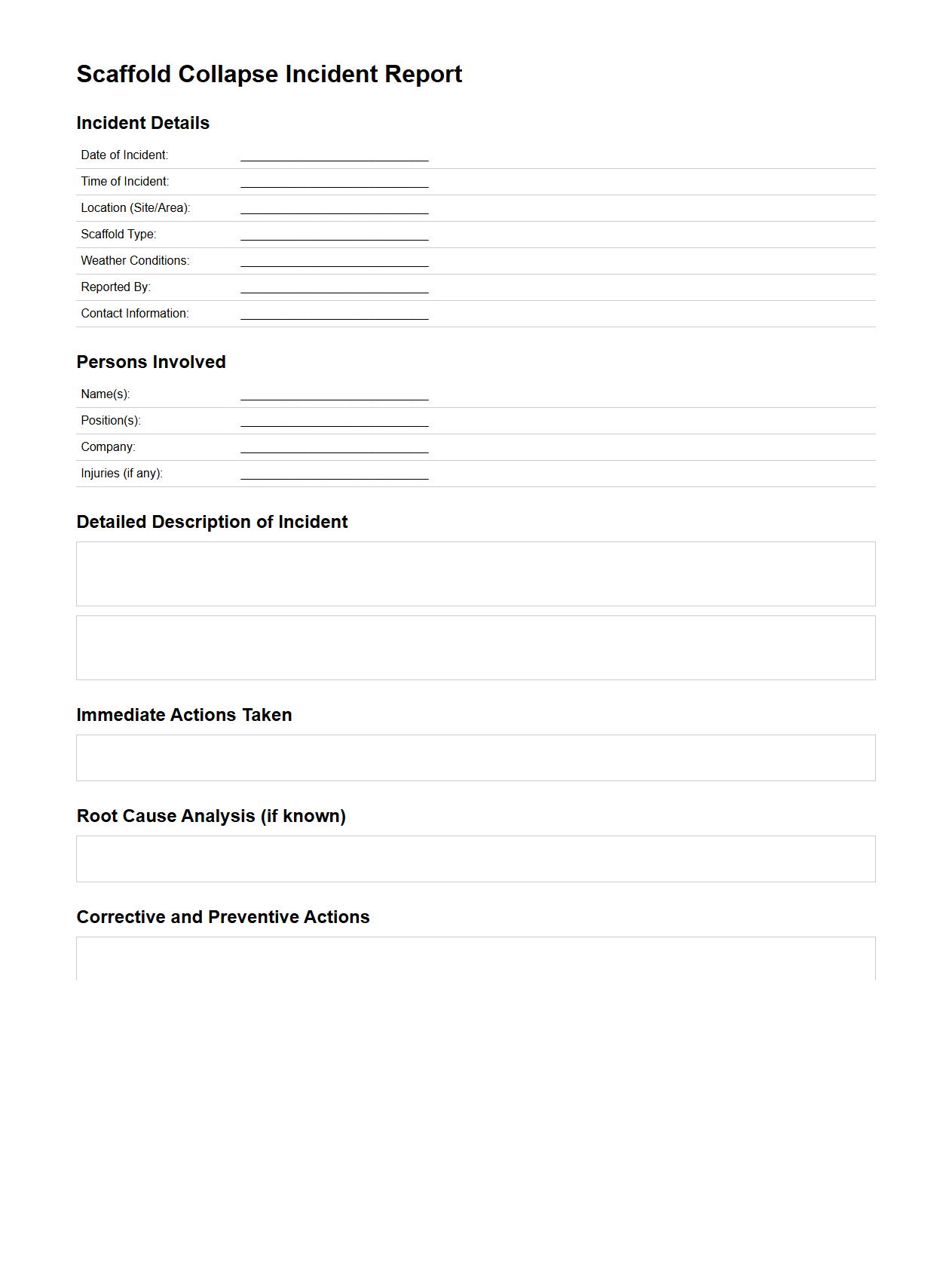 Scaffold Collapse Incident Report Sample