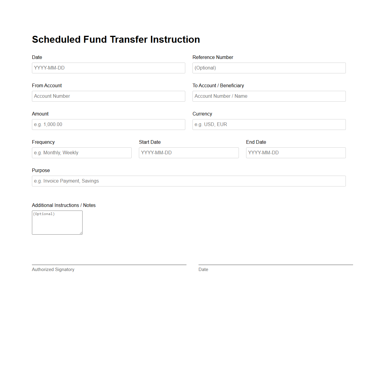 Scheduled Fund Transfer Instruction