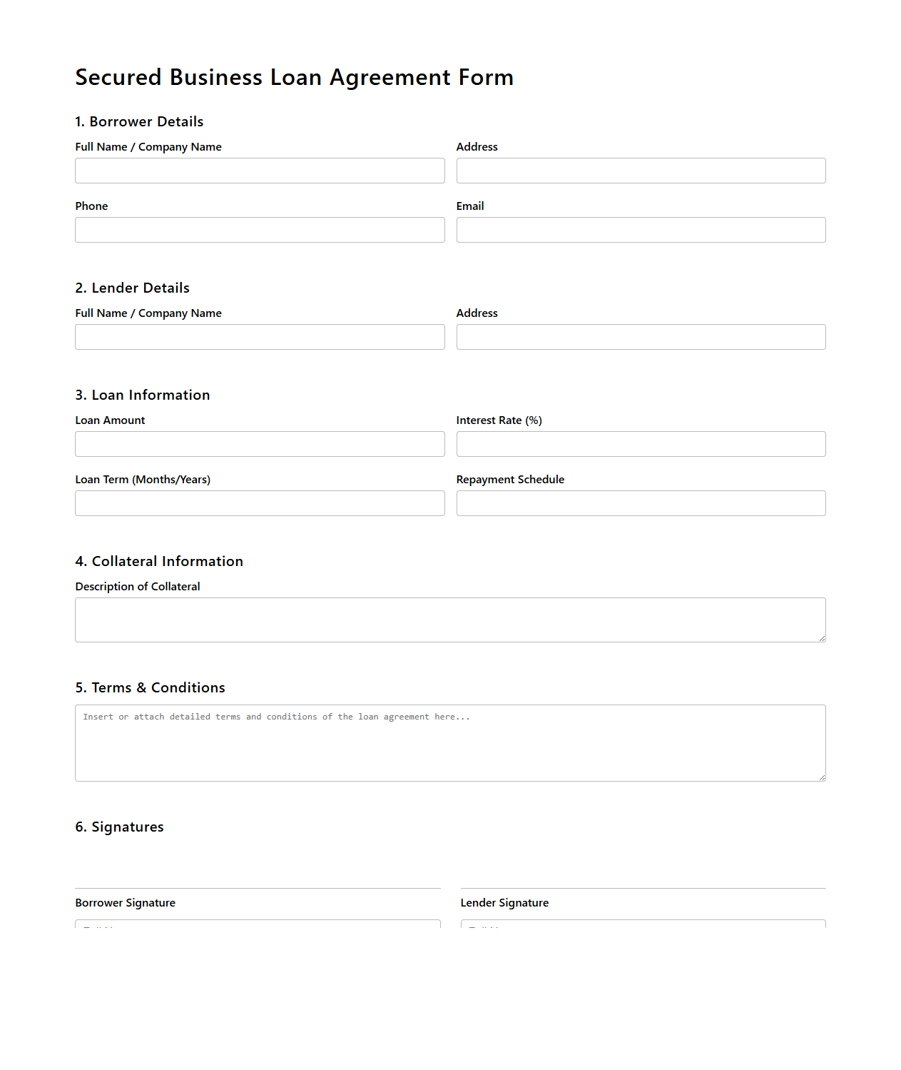 Secured Business Loan Agreement Form
