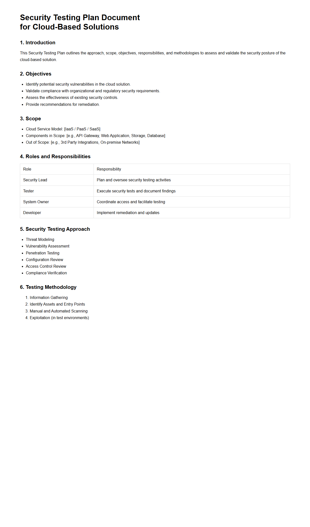 Security Testing Plan Document for Cloud-Based Solutions