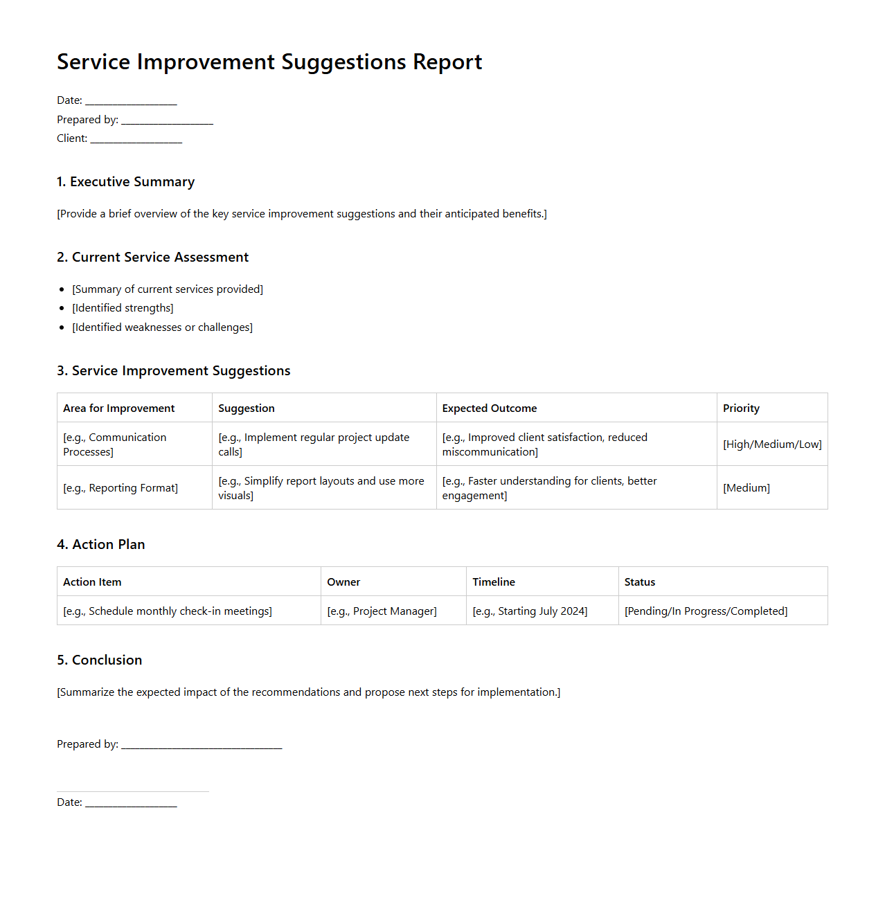 Service Improvement Suggestions Report for Consulting Firms