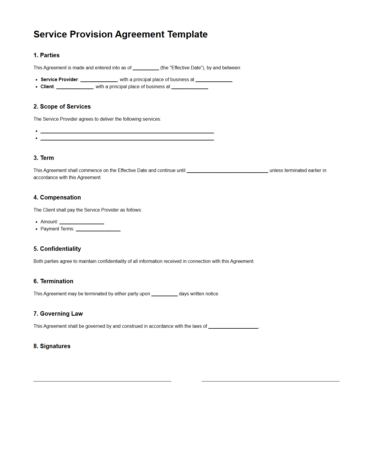 Service Provision Agreement Template