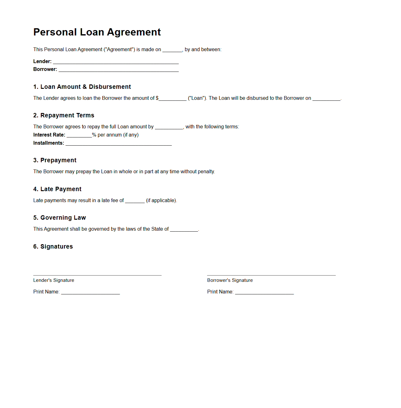 Simple Personal Loan Agreement Template