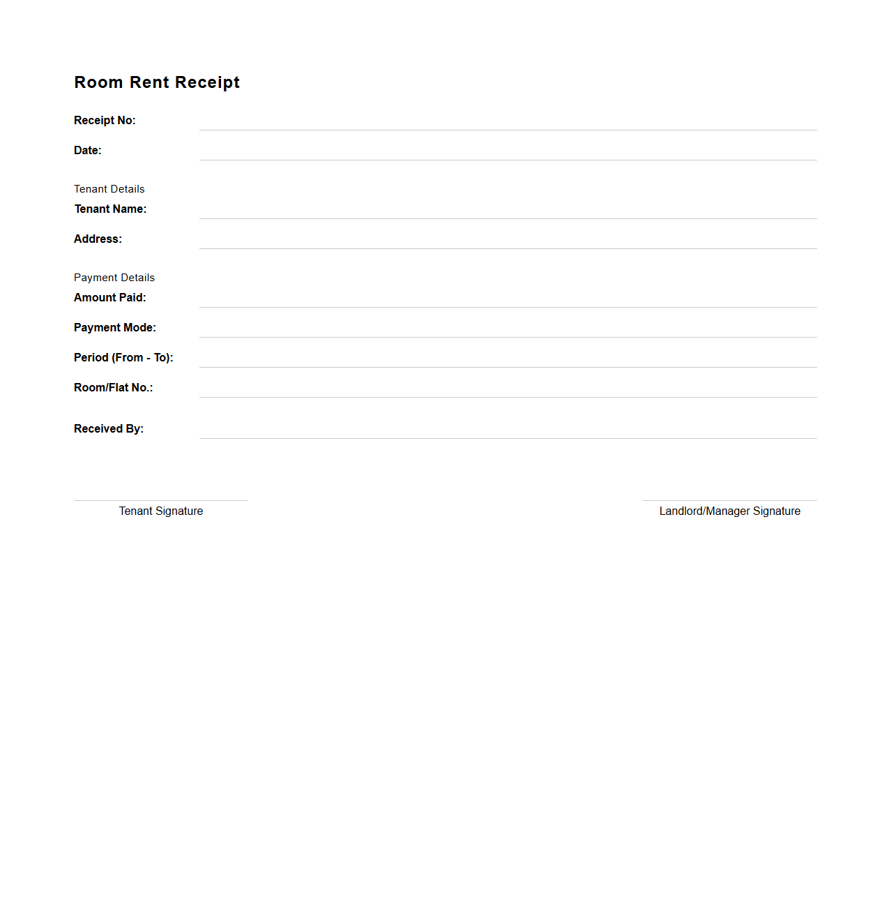 Simple Room Rent Receipt Format