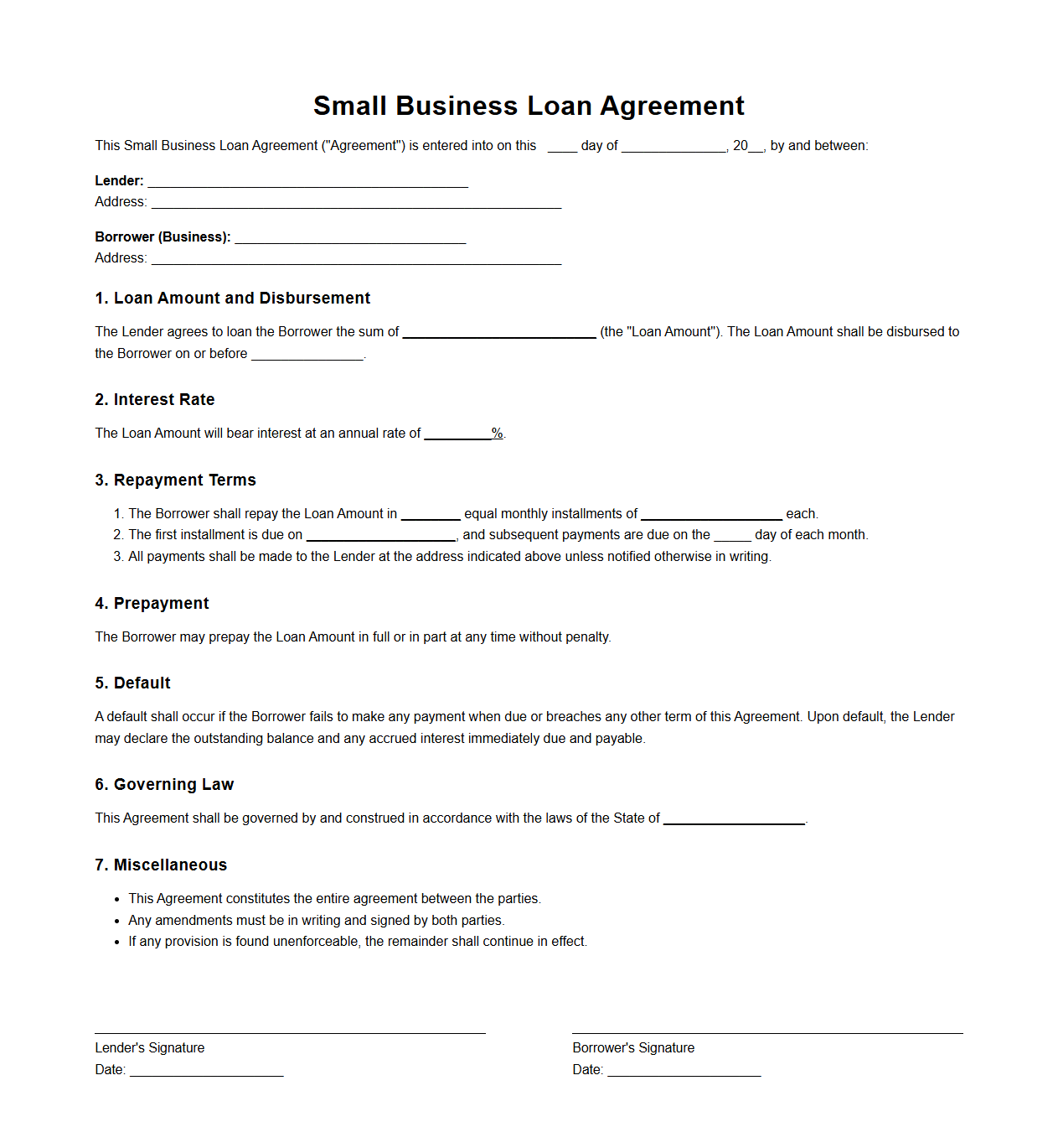 Small Business Loan Agreement Format