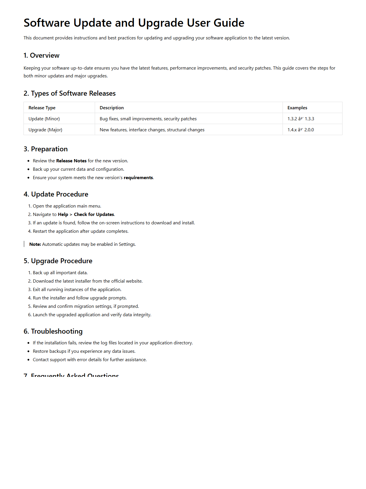 Software Update and Upgrade User Guide Sample