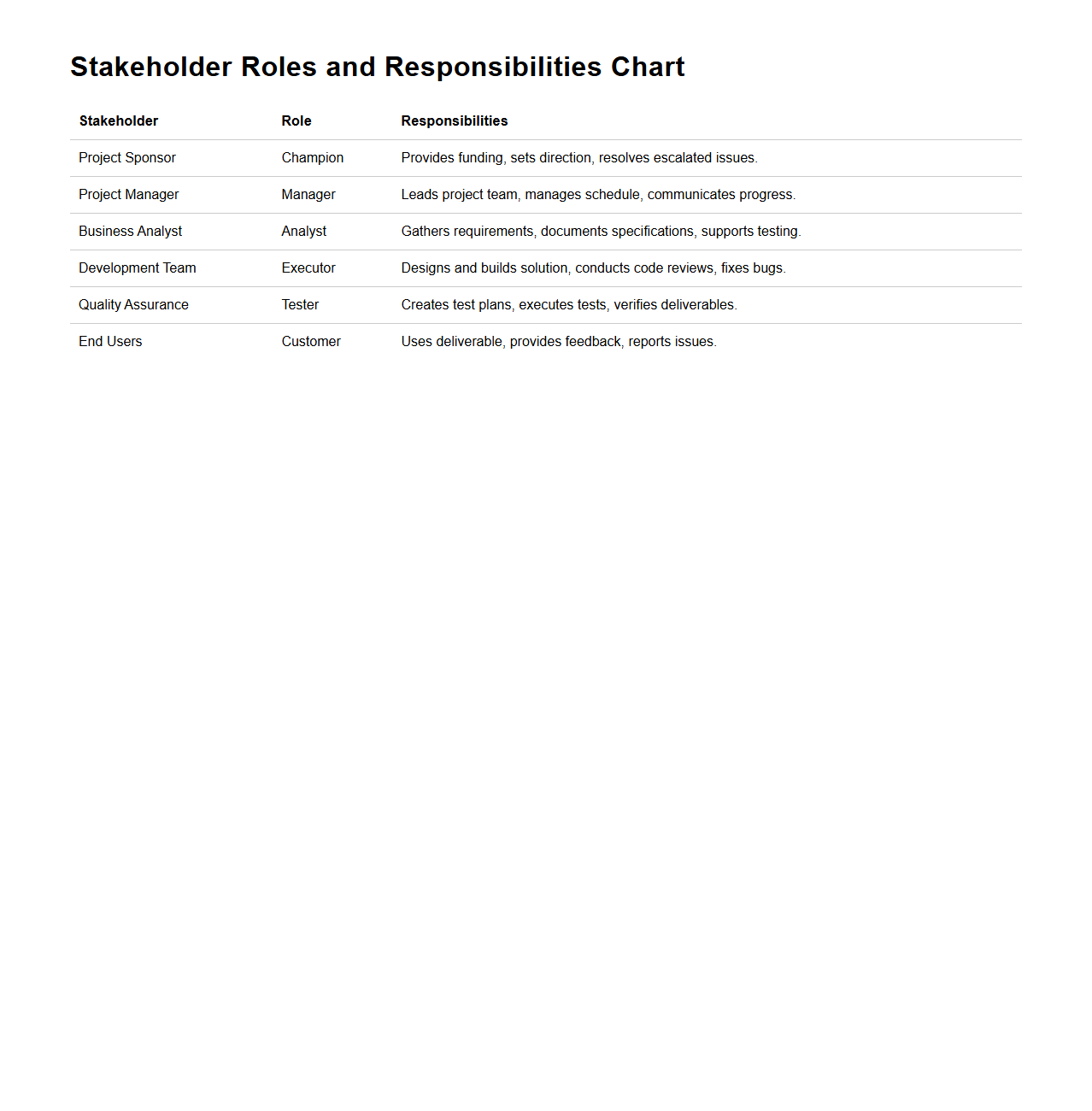 Stakeholder Roles and Responsibilities Chart