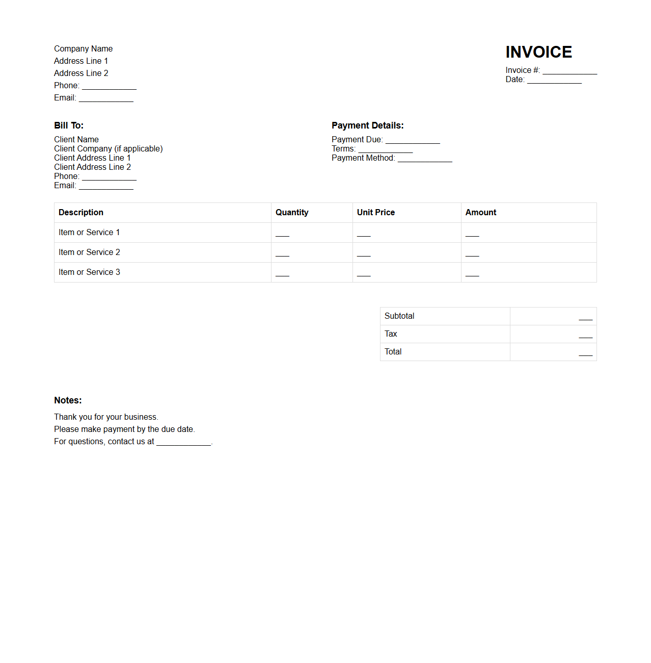 Standard Client Payment Request Invoice
