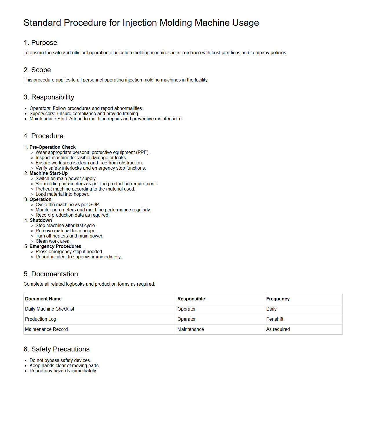 Standard Procedure for Injection Molding Machine Usage